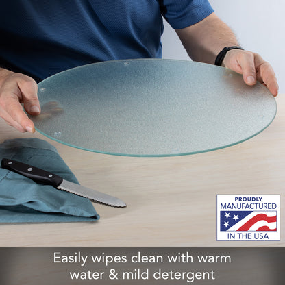 CounterArt TransparentTextured 4mm Round Tempered Glass Cutting Board 16" Round Manufactured in the USA Food Preparation Board, Cake Plate, Pizza Stand