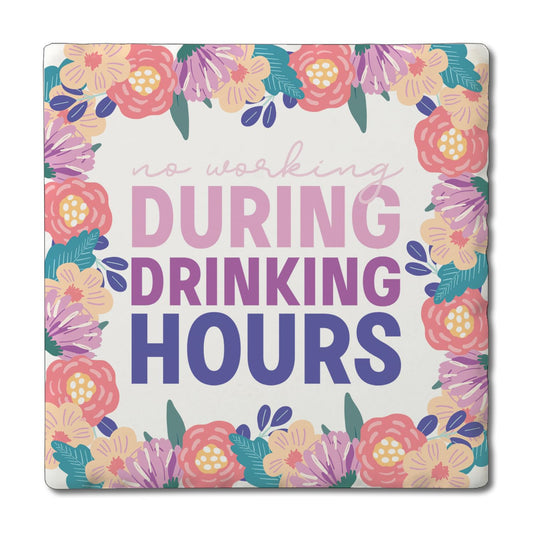 Thirstystone Drinking Hours Single Tumbled Tile Stone Coaster with Protective Cork Backing Manufactured in The USA 4" Square, Artistic, Easily Wipes Clean