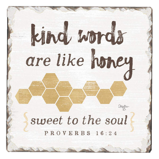 Thirstystone Kind Words Like Honey Single Tumbled Tile Stone Coaster with Protective Cork Backing Manufactured in The USA 4" Square, Artistic, Easily Wipes Clean