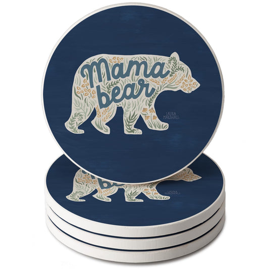 Thirstystone Mama Bear 4 Pack Round Absorbent Stone Coasters 4" Diameter