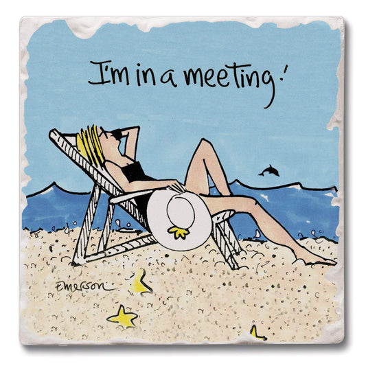 Thirstystone Beach Meeting 4 Pack Tumbled Tile Stone Coasters 4" Square Manufactured in the USA