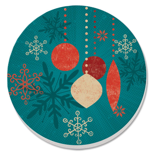 Thirstystone Ornaments on Blue Single Round Absorbent Stone Coaster with Protective Cork Backing Manufactured in The USA 4" Diameter