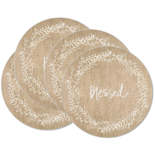 CounterArt Family Blessed 4 Pack Round Reversible Easy Care Flexible Placemats Made in the USA