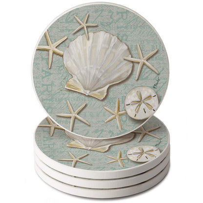 Thirstystone Linen Shells 4 Pack Round Absorbent Stone Coasters 4" Diameter Manufactured in the USA