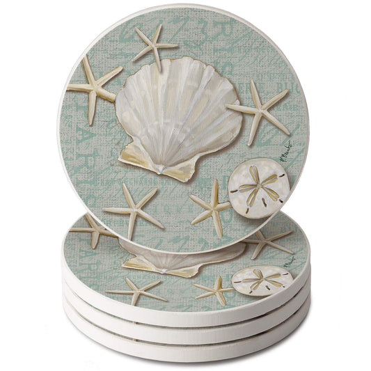 Thirstystone Linen Shells 4 Pack Round Absorbent Stone Coasters 4" Diameter Manufactured in the USA
