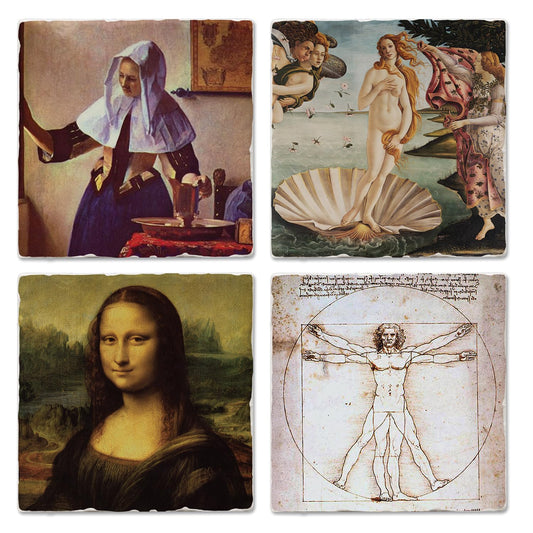 Thirstystone Renaissance Collection 4-Pack Assorted Tumbled Tile Stone Coasters 4" Square