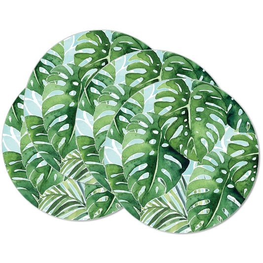 CounterArt Tropical Foliage 4 Pack Round Reversible Easy Care Flexible Placemats Made in the USA