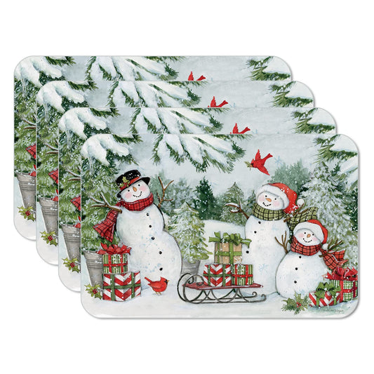 CounterArt Snowman's Farmhouse 4 Pack Reversible Easy Care Placemats Made in the USA