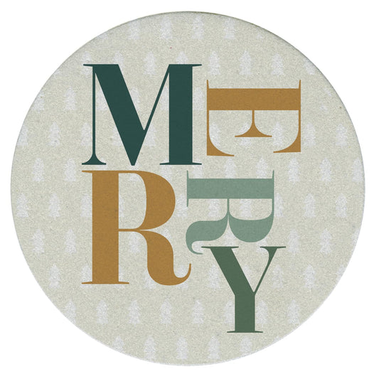 Thirstystone Merry 4 Pack Natural Sandstone Coasters with Protective Cork Backing Manufactured in The USA