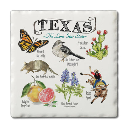 Thirstystone Texas State Icons 4 Pack Tumbled Tile Stone Coasters 4" Square Manufactured in the USA