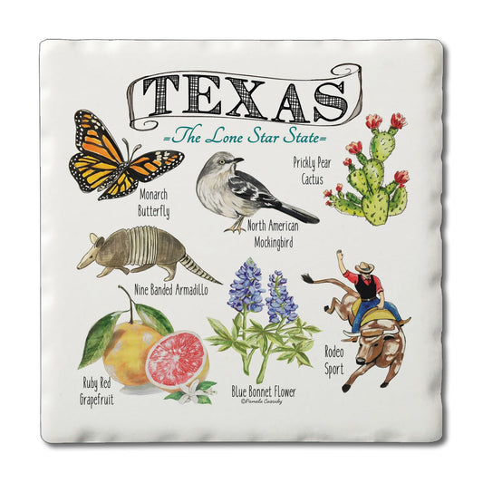 Thirstystone Texas State Icons 4 Pack Tumbled Tile Stone Coasters 4" Square Manufactured in the USA