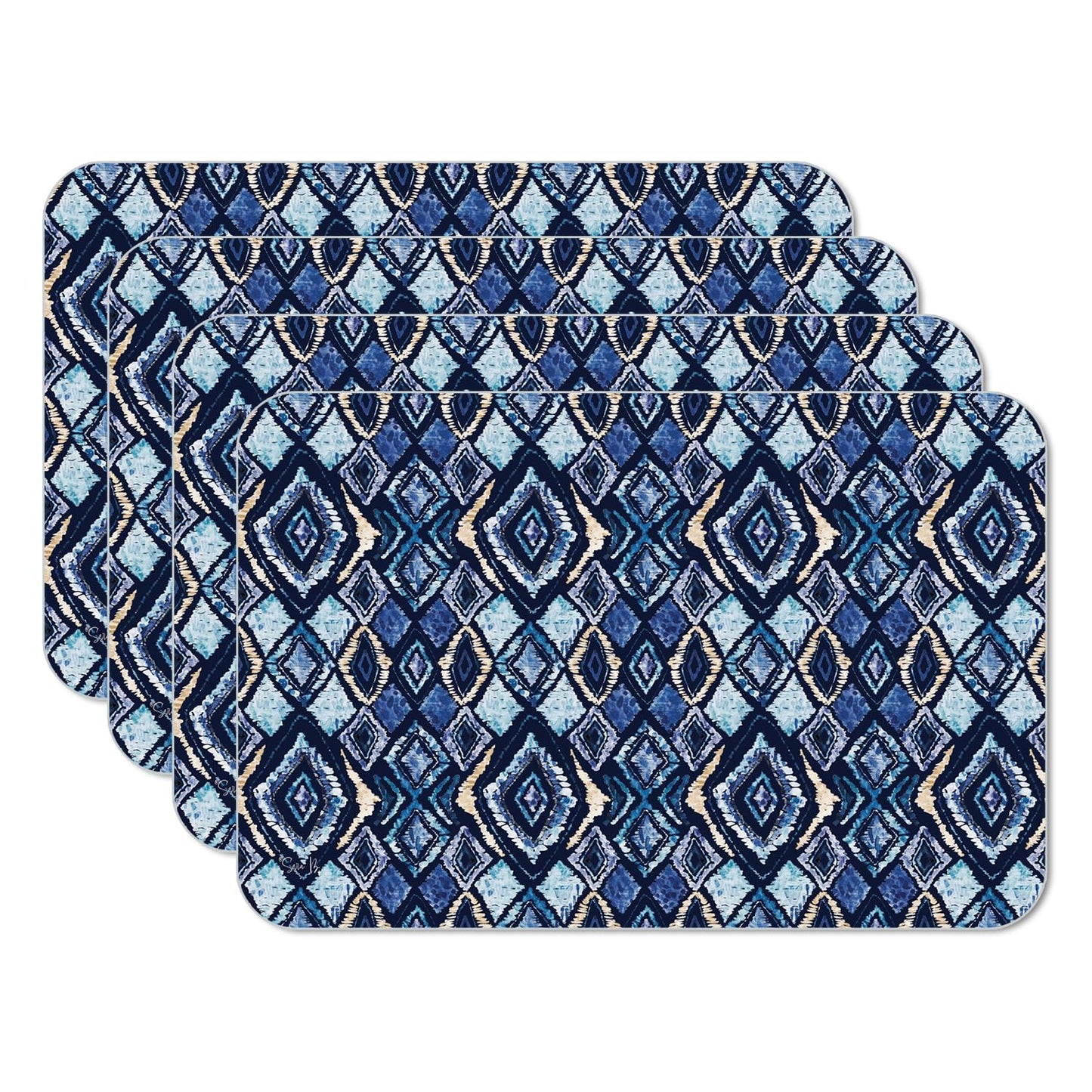 CounterArt Paloma Indigo 4 Pack Reversible Easy Care Flexible Placemats Made in the USA