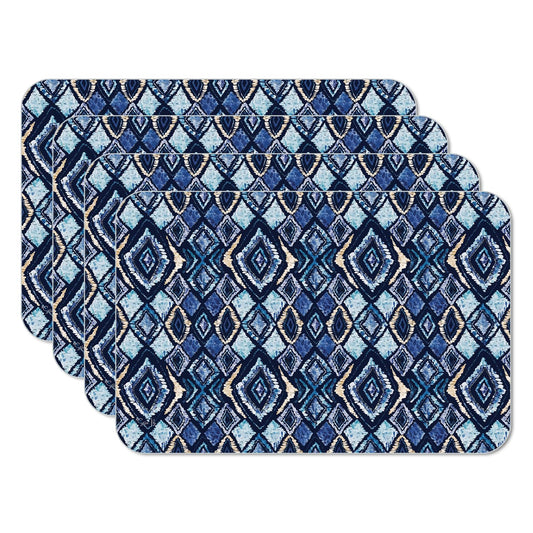 CounterArt Paloma Indigo 4 Pack Reversible Easy Care Flexible Placemats Made in the USA