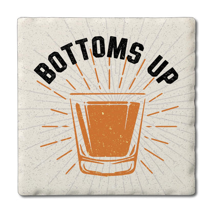 Thirstystone Bottoms Up Single Tumbled Tile Stone Coaster with Protective Cork Backing Manufactured in The USA 4" Square, Artistic, Easily Wipes Clean