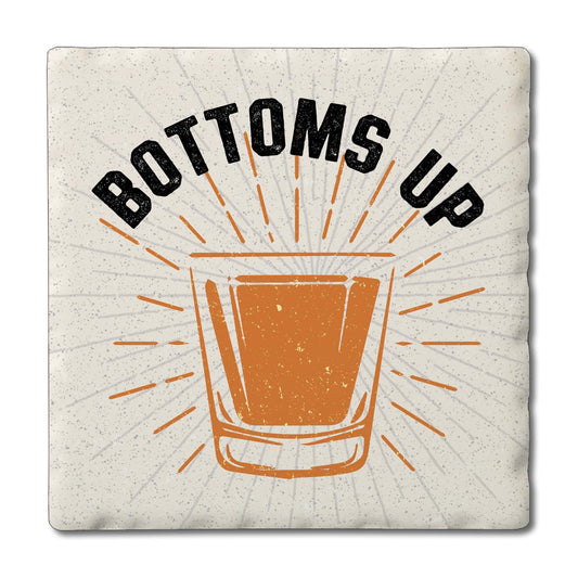 Thirstystone Bottoms Up Single Tumbled Tile Stone Coaster with Protective Cork Backing Manufactured in The USA 4" Square, Artistic, Easily Wipes Clean