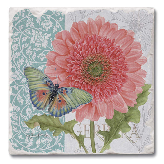 Thirstystone Gerber Daisy Single Tumbled Tile Stone Coaster with Protective Cork Backing Manufactured in The USA 4" Square, Artistic, Easily Wipes Clean