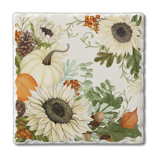 Thirstystone Sunflowers & Pumpkins Single Tumbled Tile Stone Coaster with Protective Cork Backing Manufactured in The USA 4" Square, Colorful, Artistic, Easily Wipes Clean