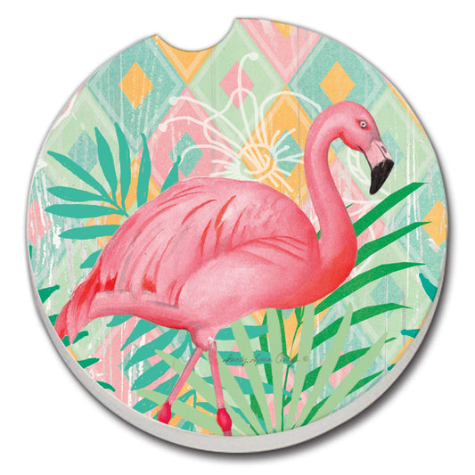 Thirstystone Diamond Flamingo Single Absorbent Stone Coaster for Vehicle Cup Holder 2.6” Diameter Manufactured in The USA
