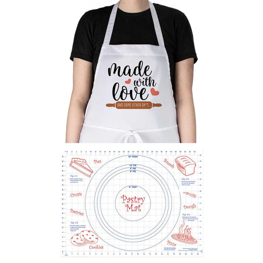 Counterart Made With Love Chef Apron & 24" x 18" Pastry Mat BPA & PVC Free Plastic with Grid Markings for Tarts, Pies, & Pizzas
