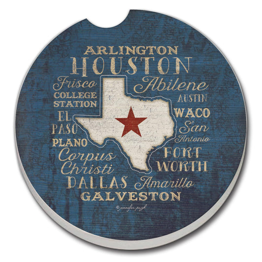 Thirstystone Texas Cities Single Absorbent Stone Coaster for Vehicle Cup Holder 2.6” Diameter Manufactured in The USA