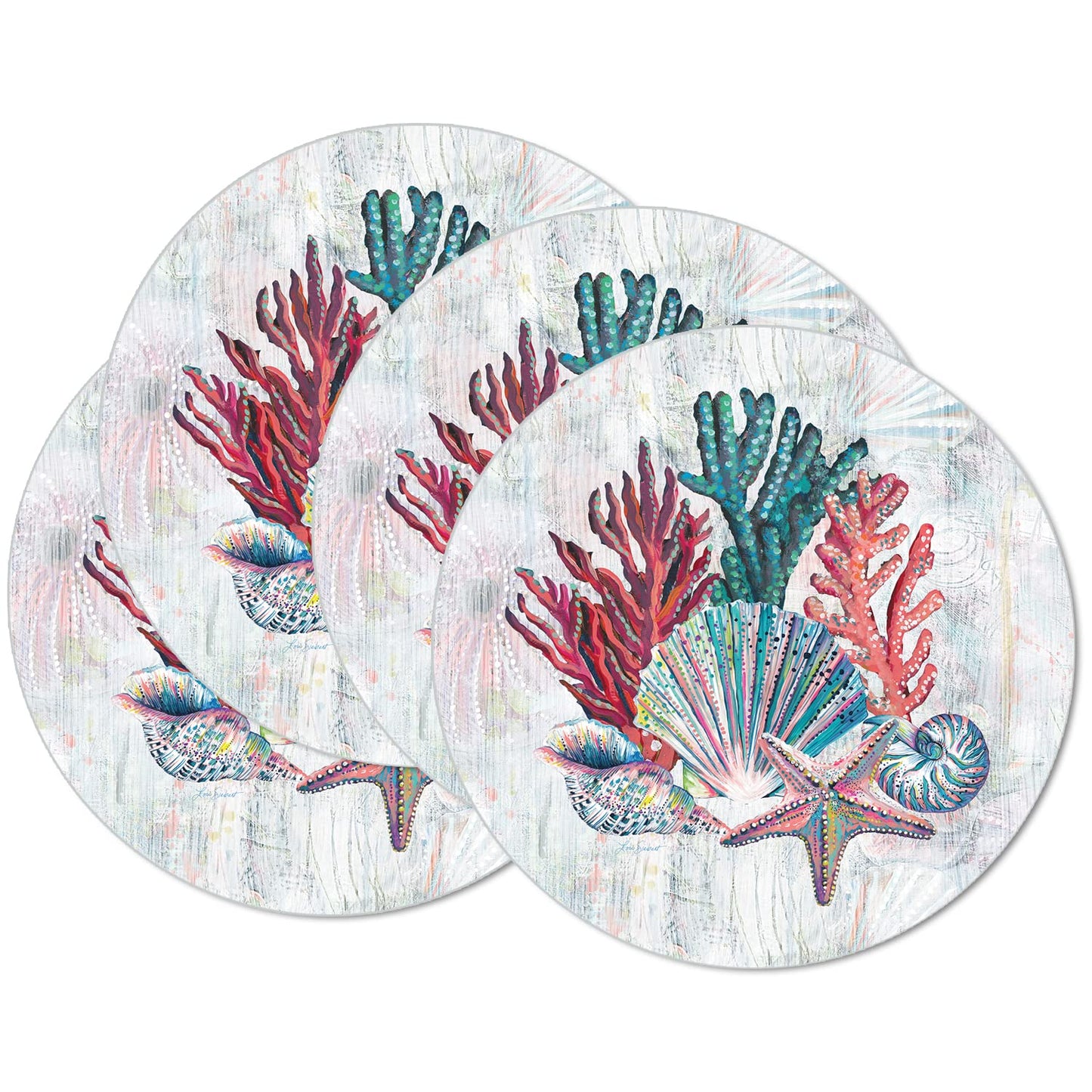 CounterArt Jewels of the Sea 4 Pack Round Reversible Easy Care Flexible Placemats Made in the USA