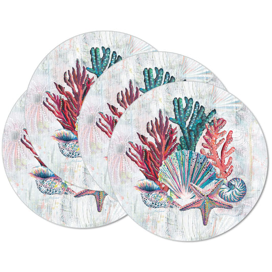 CounterArt Jewels of the Sea 4 Pack Round Reversible Easy Care Flexible Placemats Made in the USA