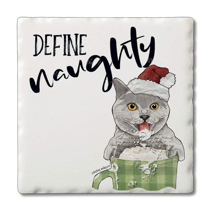 Thirstystone Define Naughty Cat Single Tumbled Tile Coaster Manufactured in The USA Adorable, Create Your Own Collection