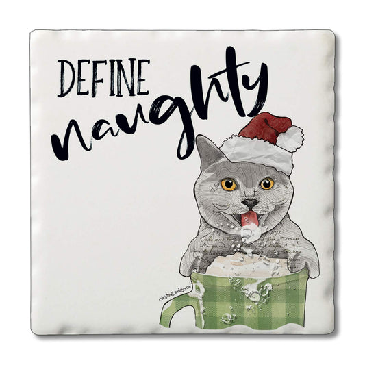Thirstystone Define Naughty Cat Single Tumbled Tile Coaster Manufactured in The USA Adorable, Create Your Own Collection