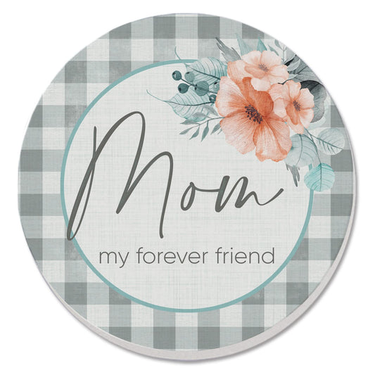 Thirstystone Mom Forever Friend Single Round Absorbent Stone Coaster with Protective Cork Backing Manufactured in The USA 4" Diameter