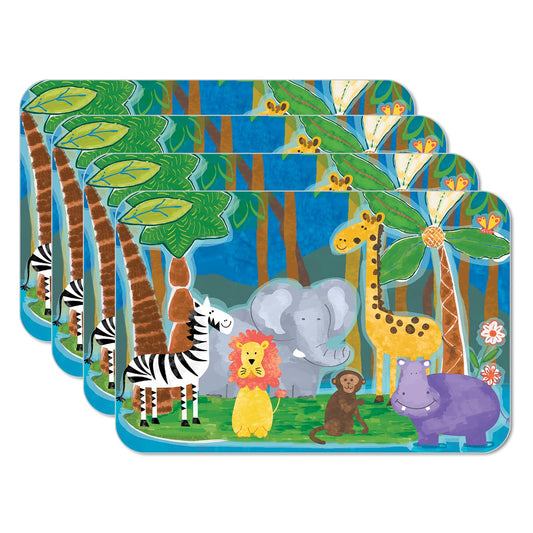 CounterArt Kids Jungle Friends 4 Pack Reversible Easy Care Flexible Placemats Made in the USA