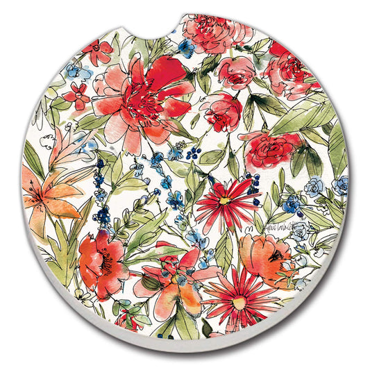 Thirstystone Americana Mood Floral Single Absorbnent Stone Coaster for Vehicle Cup Holder 2.6” Diameter Manufactured in The USA