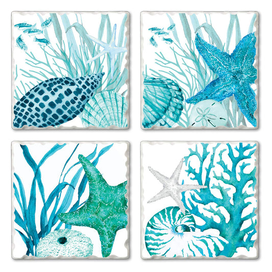 Thirstystone Coral Life 4-Pack Tumbled Tile Stone Coasters 4" Square