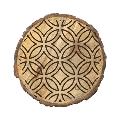 Thirstystone Medallion 4-Pack Mango Wood Coasters with Bark Edges 4.5" Round Manufactured in The USA