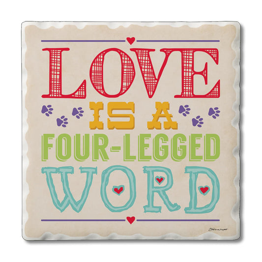 Thirstystone Love Four Legged Word Single Tumbled Tile Stone Coaster with Protective Cork Backing Manufactured in The USA 4" Square