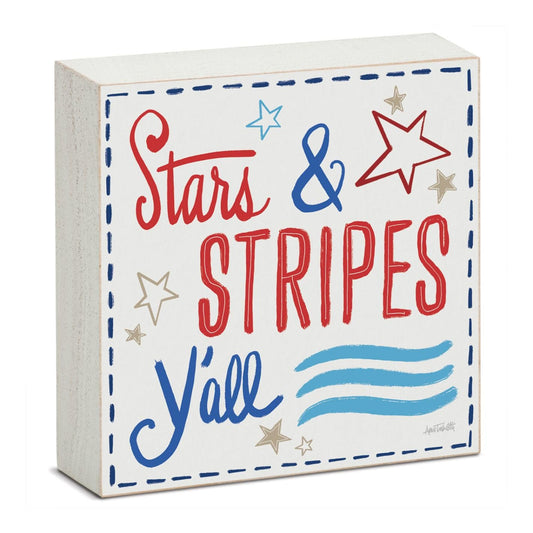 CounterArt Stars & Stripes Freestanding Solid Wood Block Sign Made in the USA 3.75” Square Decorative Accent for Home or Office