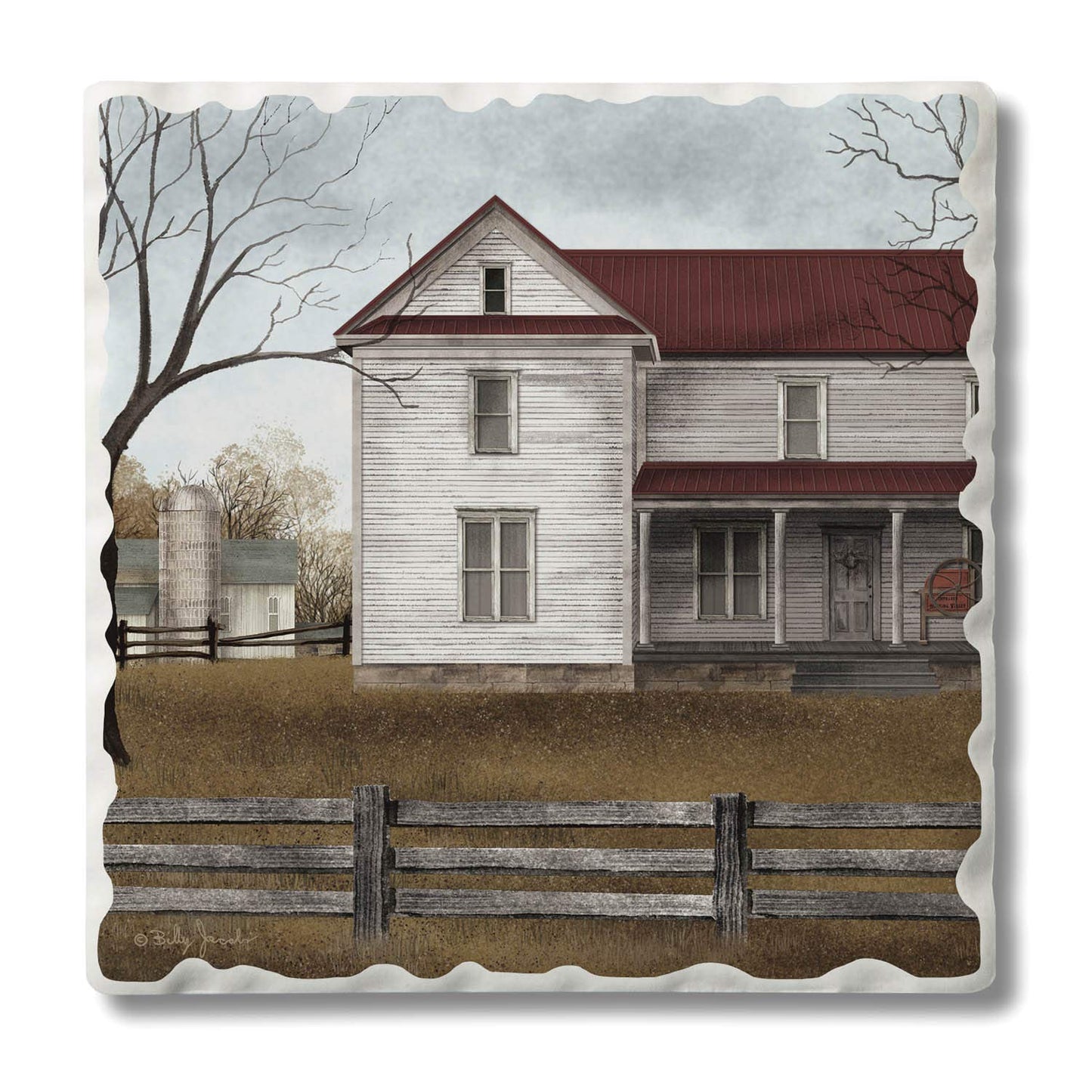 Thirstystone Family Farm Single Tumbled Tile Stone Coaster with Protective Cork Backing Manufactured in The USA 4" Square, Artistic, Easily Wipes Clean