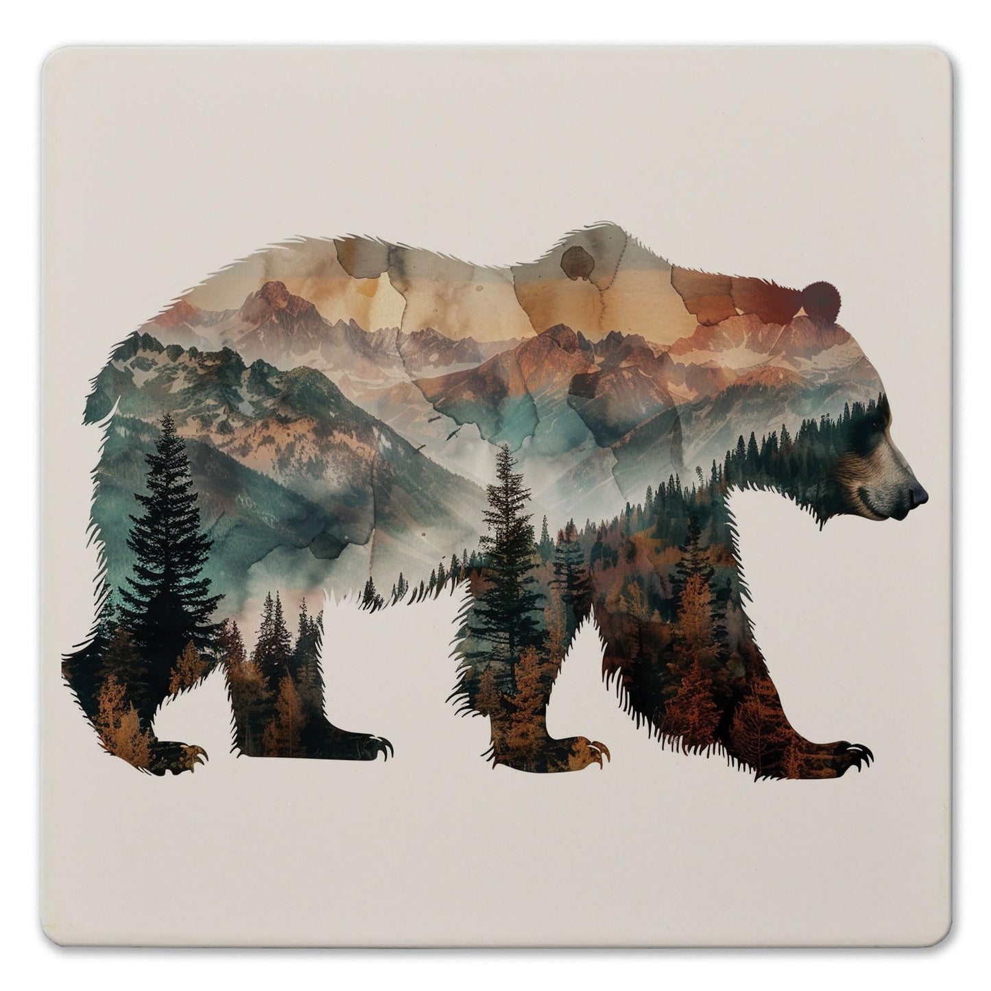 Thirstystone Bear Silhouette Decorative Heat Tolerant Stone Trivet with Non-Skid Cork Backing 8” Square