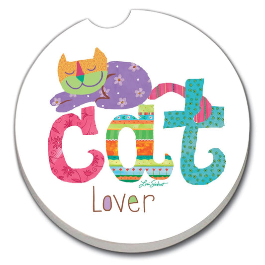 CounterArt Cat Lover Single Absorbnent Stone Coaster for Vehicle Cup Holder 2.6” Diameter Manufactured in The USA