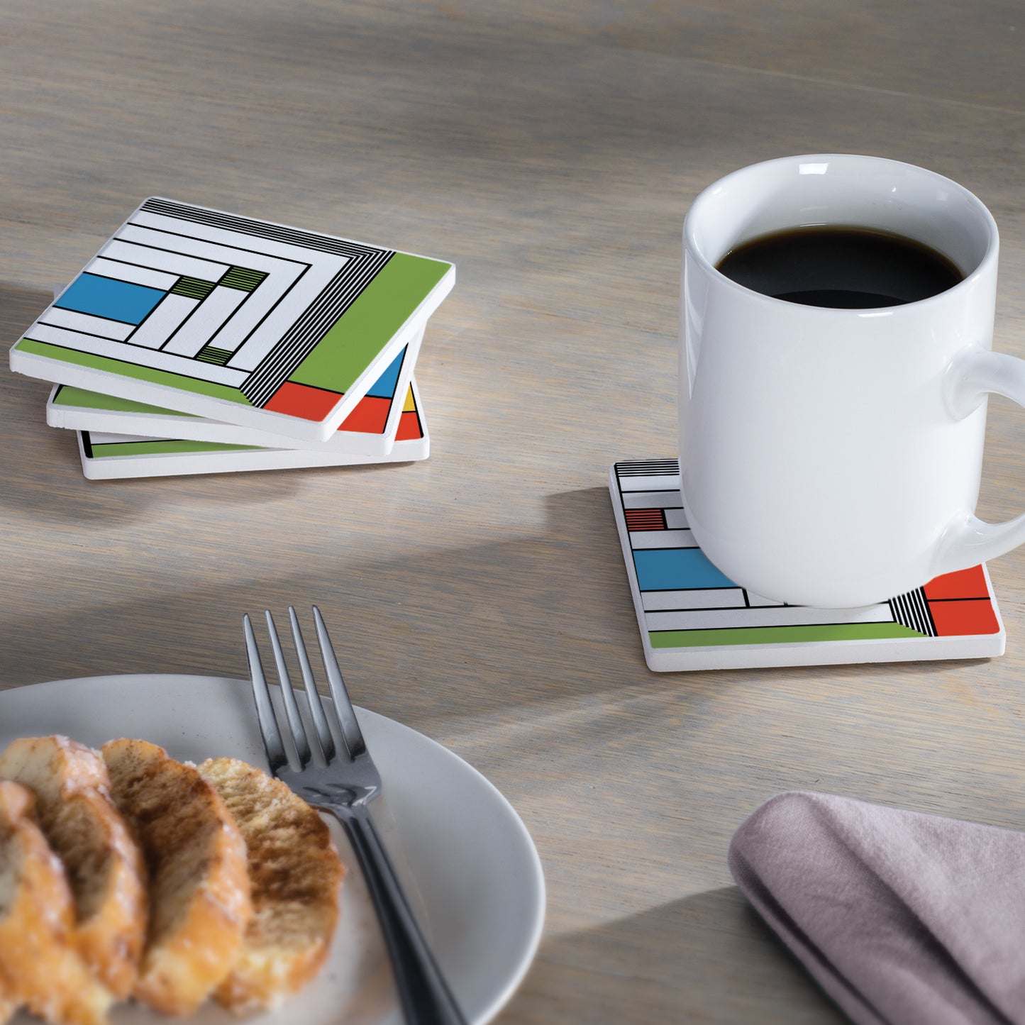 Harold Price Jr. Rug Design by Frank Lloyd Wright 4-Pack Assorted Stone Coasters with Protective Cork Backing Manufactured in The USA Absorbent Easily Wipes Clean