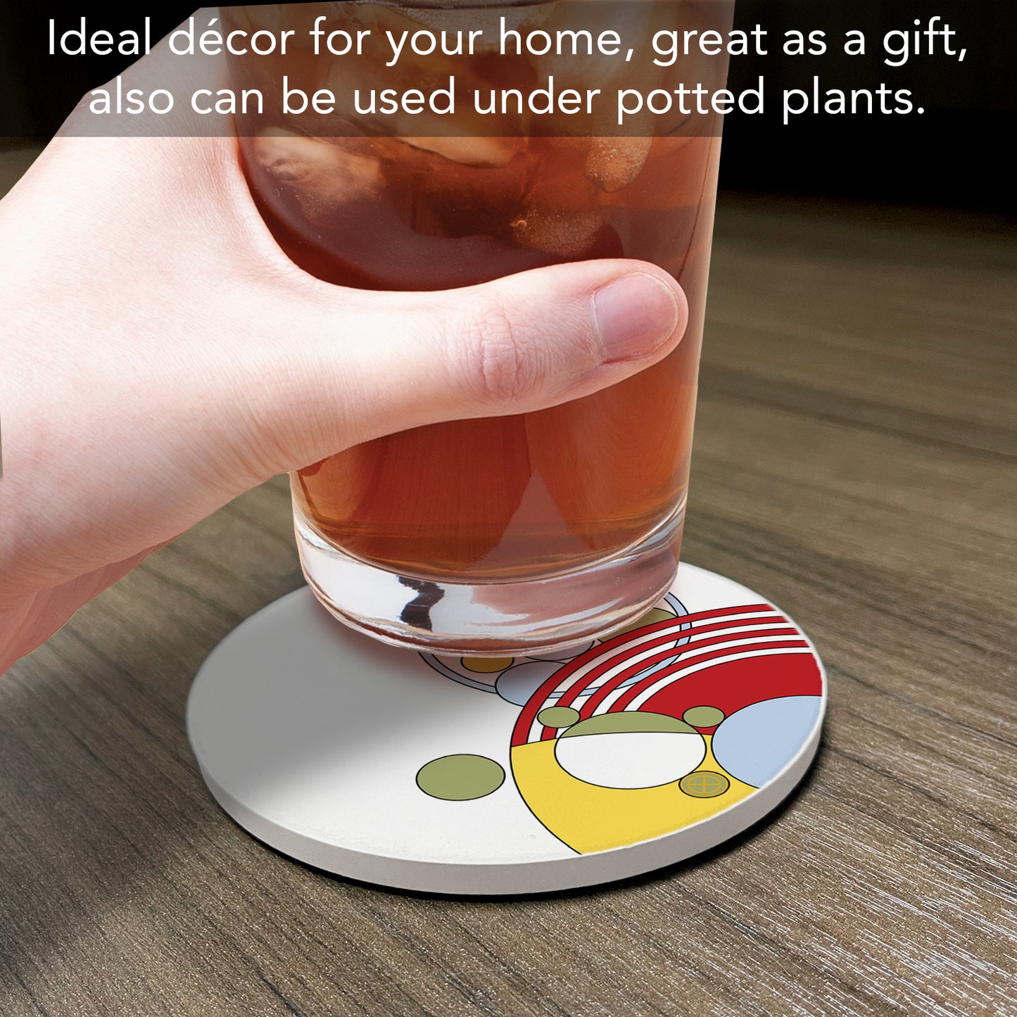 Cabaret Dinnerware Assorted Designs by Frank Lloyd Wright 4 Pack Round Absorbent Stone Coasters with Protective Cork Backing Manufactured in The USA