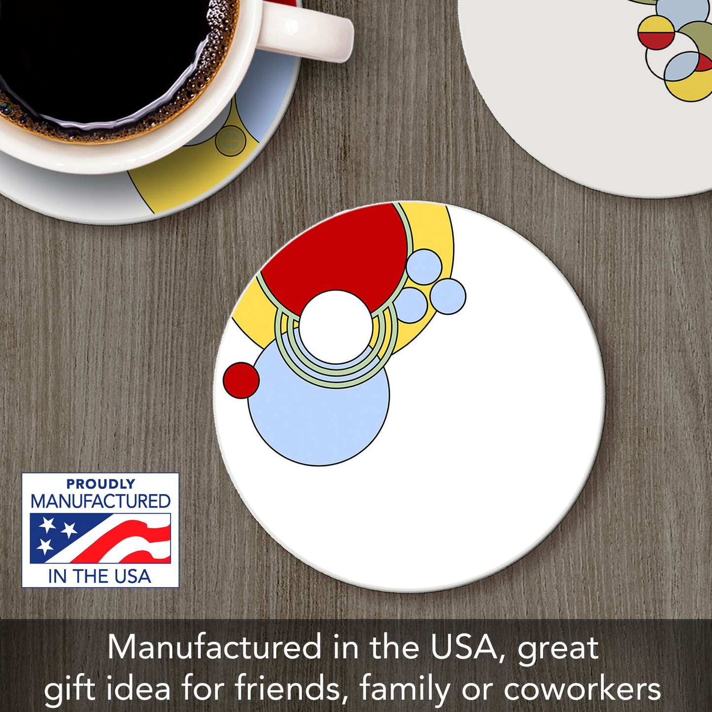 Cabaret Dinnerware Assorted Designs by Frank Lloyd Wright 4 Pack Round Absorbent Stone Coasters with Protective Cork Backing Manufactured in The USA