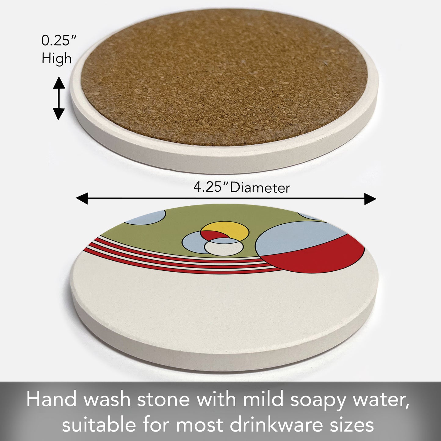 Cabaret Dinnerware Assorted Designs by Frank Lloyd Wright 4 Pack Round Absorbent Stone Coasters with Protective Cork Backing Manufactured in The USA