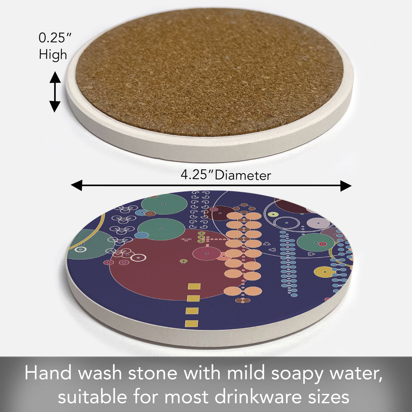 Midway Mural Assorted Designs by Frank Lloyd Wright 4 Pack Round Absorbent Stone Coasters with Protective Cork Backing Manufactured in The USA