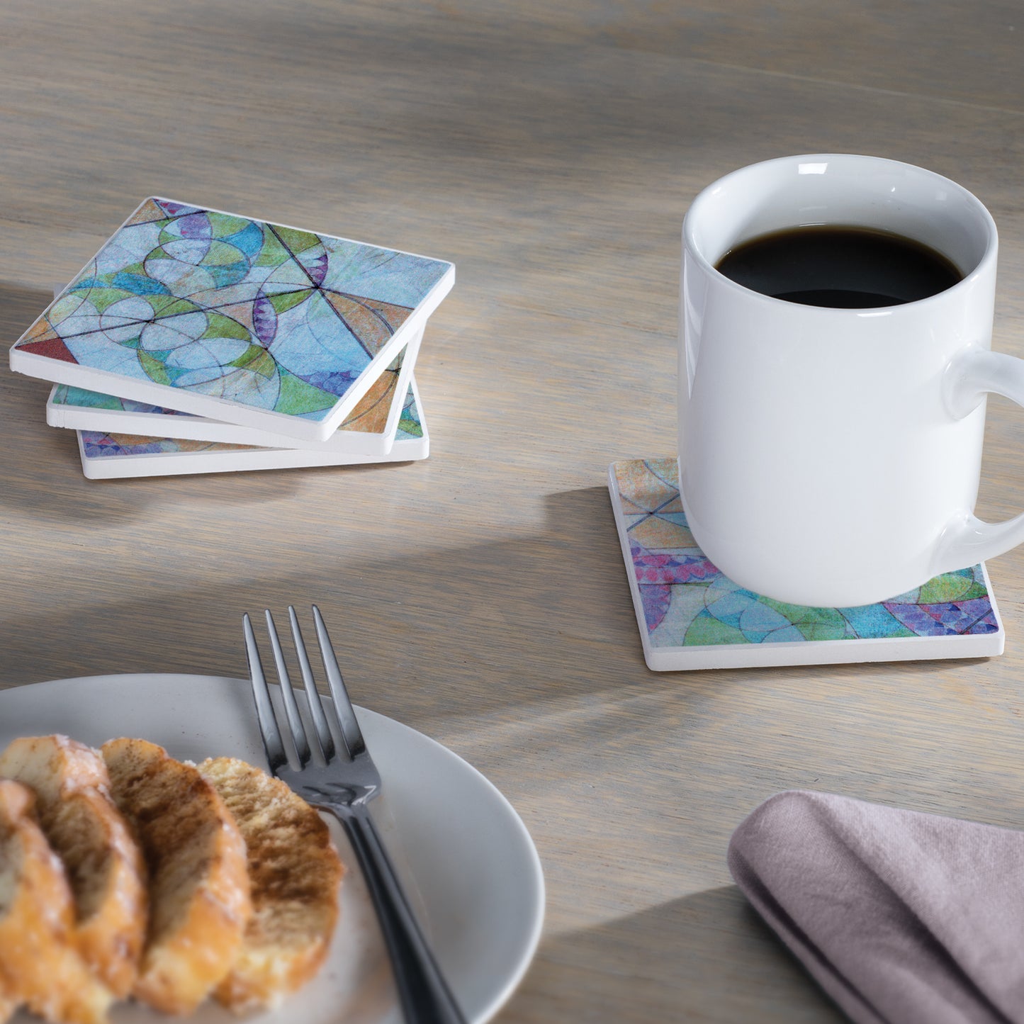 Bougainvillea from The Frank Lloyd Wright Collection 4-Pack Assorted Stone Coasters with Protective Cork Backing Manufactured in The USA Absorbent Easily Wipes Clean
