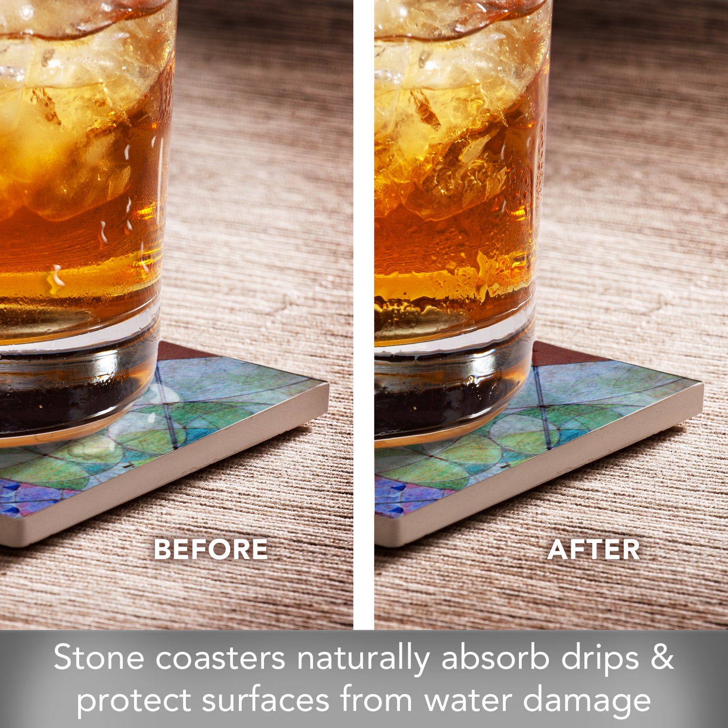 Bougainvillea from The Frank Lloyd Wright Collection 4-Pack Assorted Stone Coasters with Protective Cork Backing Manufactured in The USA Absorbent Easily Wipes Clean