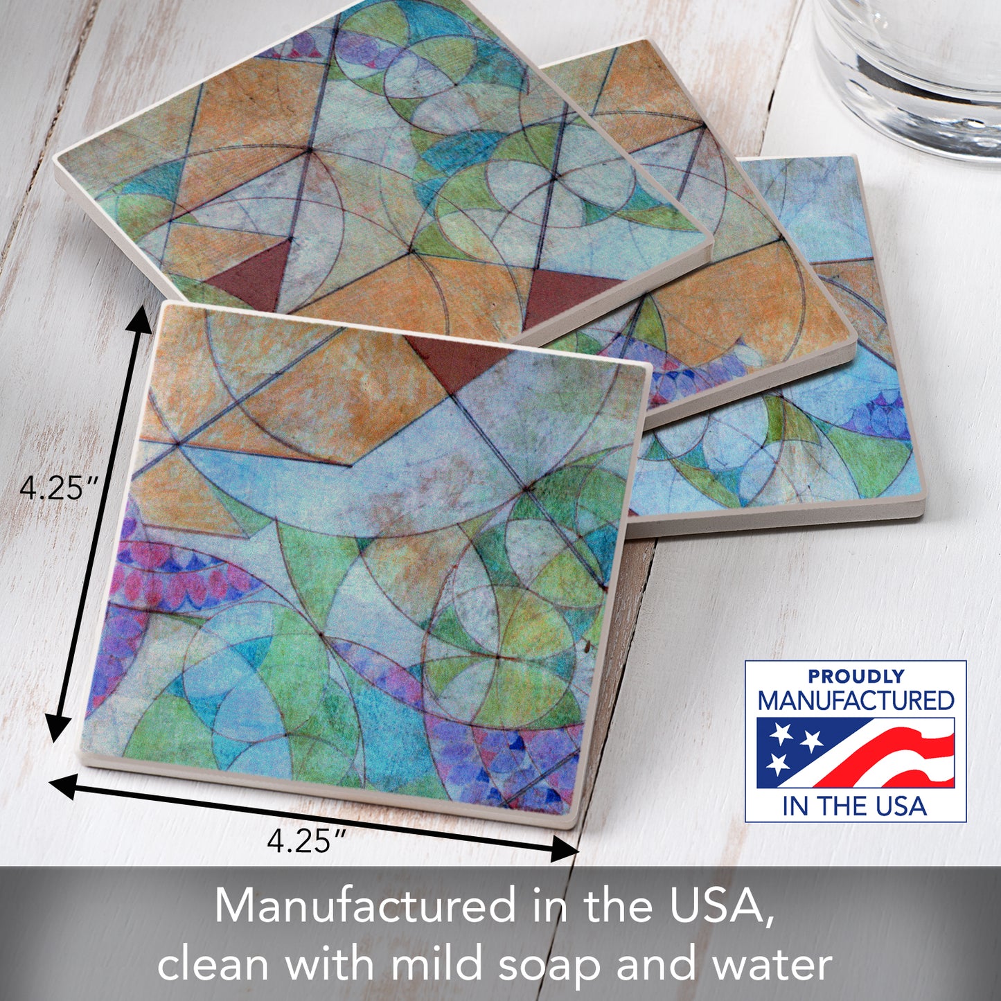 Bougainvillea from The Frank Lloyd Wright Collection 4-Pack Assorted Stone Coasters with Protective Cork Backing Manufactured in The USA Absorbent Easily Wipes Clean