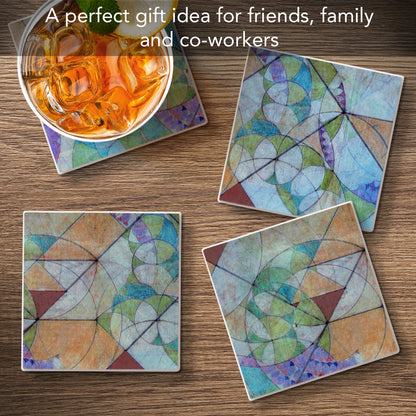 Bougainvillea from The Frank Lloyd Wright Collection 4-Pack Assorted Stone Coasters with Protective Cork Backing Manufactured in The USA Absorbent Easily Wipes Clean