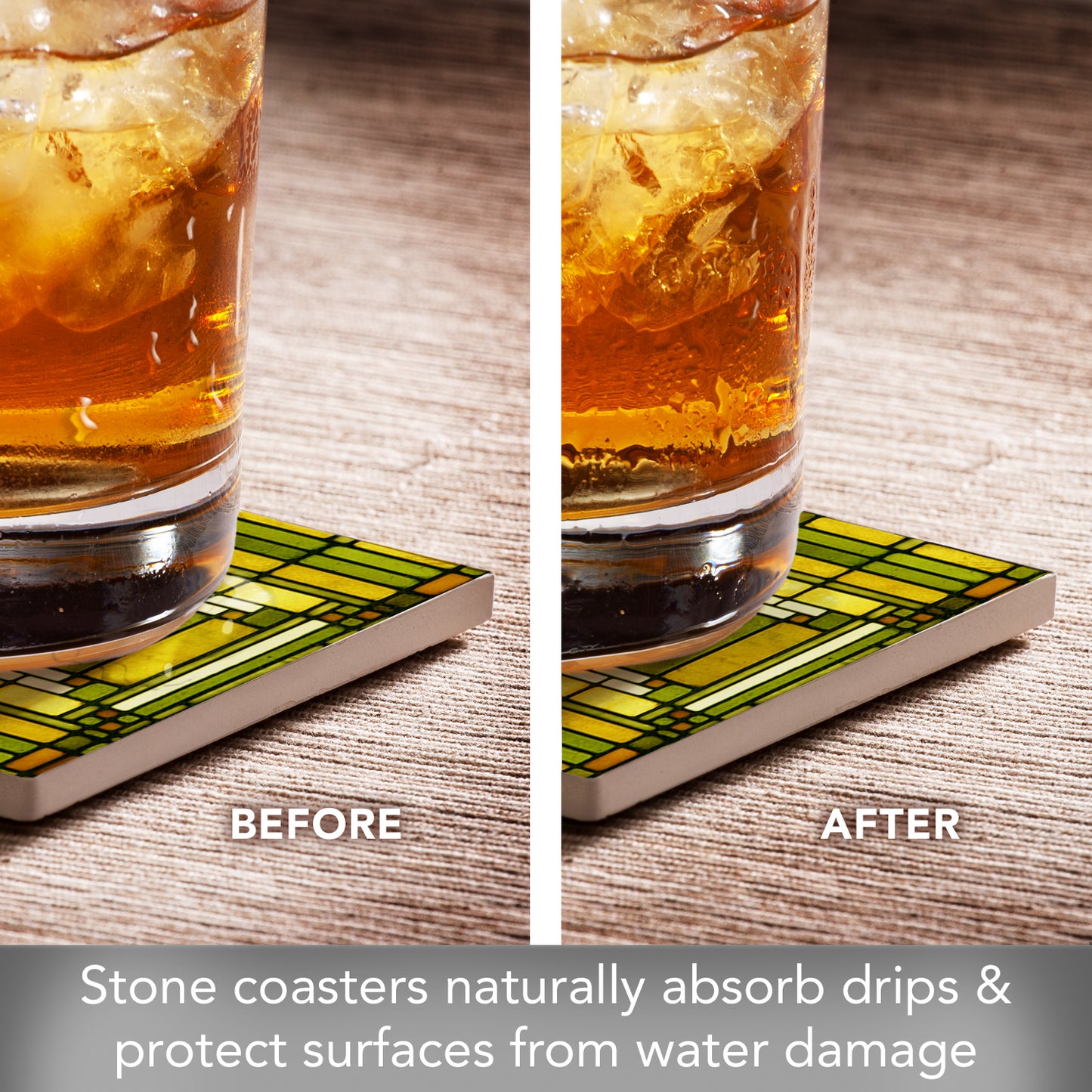 Assorted Art Glass Designs by Frank Lloyd Wright 4-Pack Absorbent Stone Coasters 4" Square