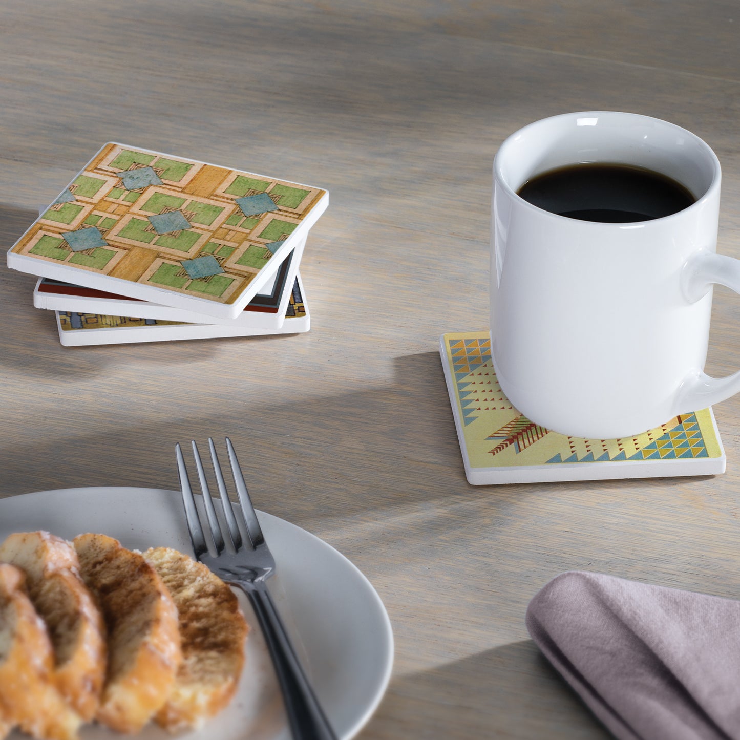 Assorted Rug Designs by Frank Lloyd Wright 4-Pack Absorbent Stone Coasters 4" Square
