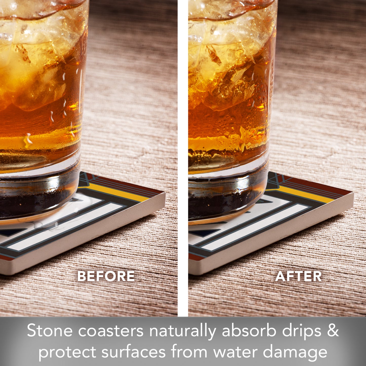 Assorted Rug Designs by Frank Lloyd Wright 4-Pack Absorbent Stone Coasters 4" Square